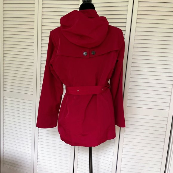 Calvin Klein Red Hooded Short Trench Coat - Picture 2 of 4